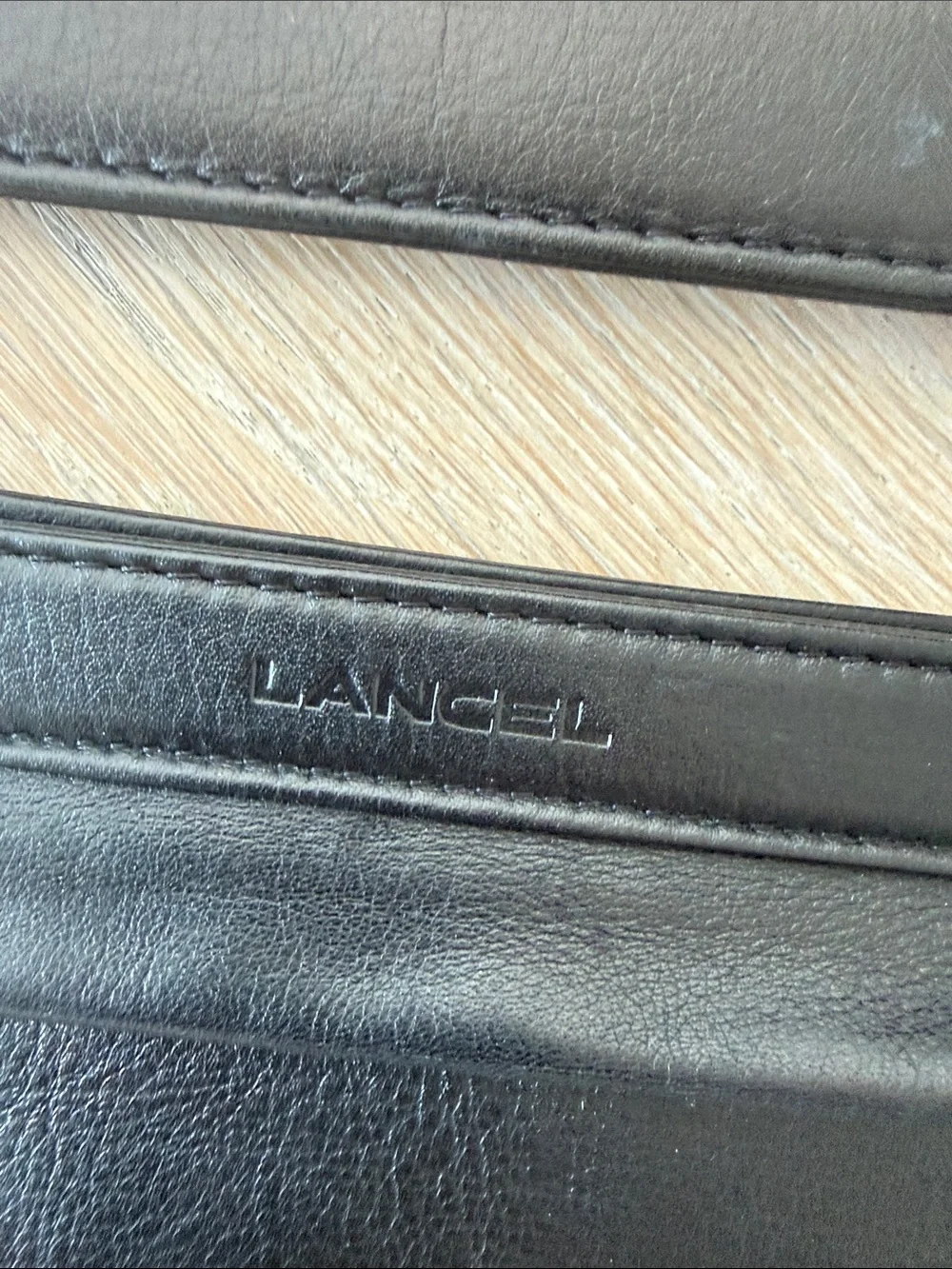 Black Leather Handheld Briefcase Clutch by LANCEL
